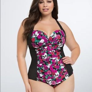 Torrid FLORAL SKULL ONE-PIECE SWIMSUIT- GUC